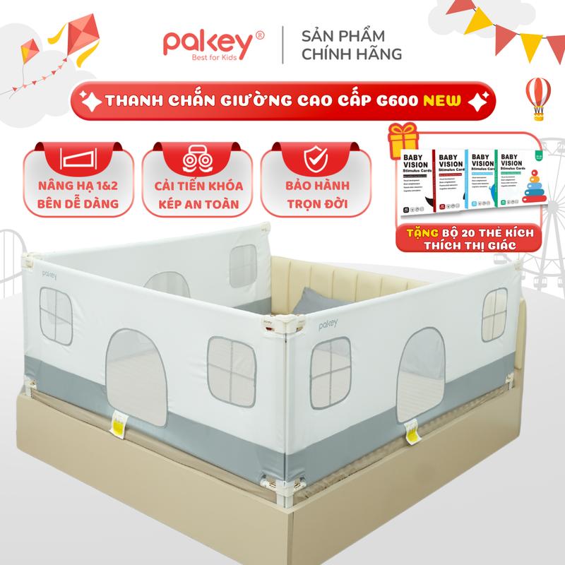 NEW Thanh Chắn Giường Pakey G600 Cao Cấp Chốt Kép Mới Nâng Hạ Hoàn Toàn Cả 2 Bên Vải 600D Thoáng Khí