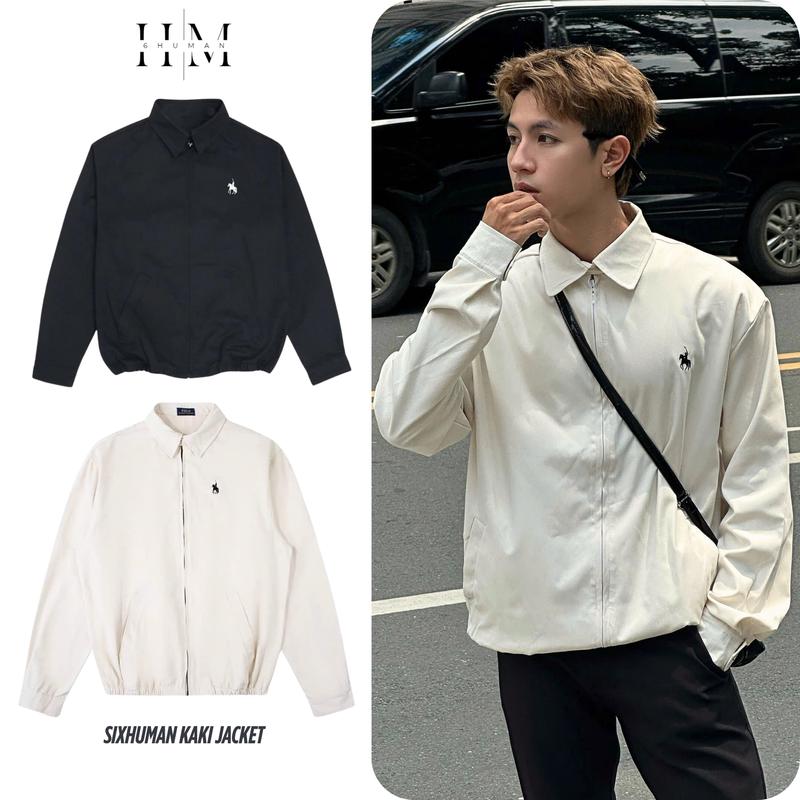 Áo khoác jacket thêu ngựa dáng Harington có cổ chất liệu kaki cotton SIXHUMAN HM075 Menswear