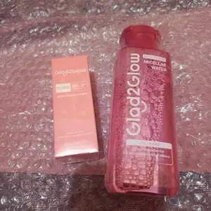 Glad2Glow Brightening Micellar Water 130ml / 230ml / 300ml-Rich in Niacinamide Skintint Glow Booster Powerstay All in One For All Skin Type Menghapus Makeup Waterproof Meratakan Warna Kulit Mengembalikan Kesegaran Glowingnya Seharian G2G