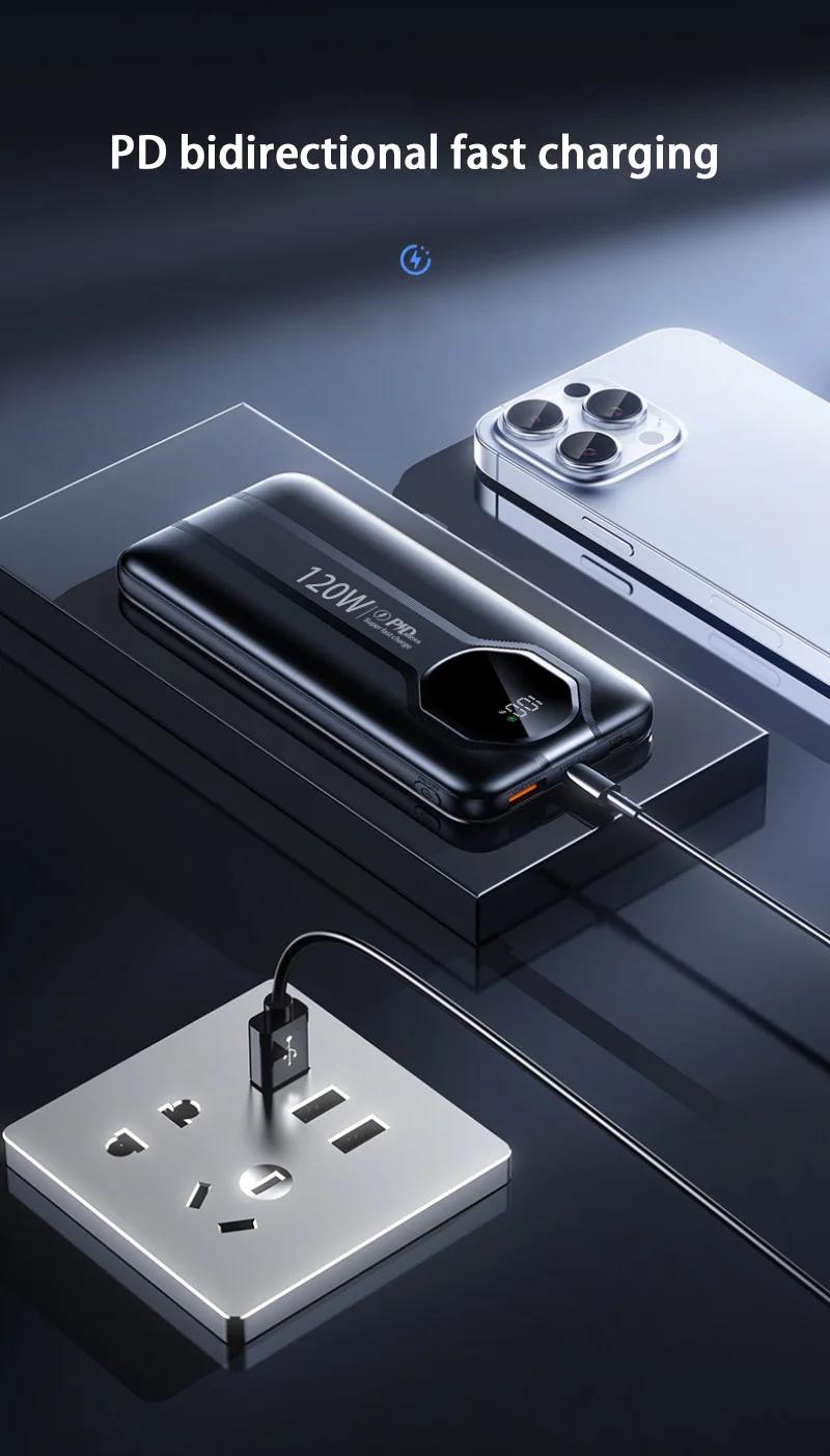 2026 new mobile power supply 20000mAh ultra-large capacity mobile power supply built-in USB data cable ultra-fast charging 120W portable power bank