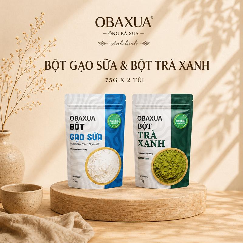 OBAXUA – Combo Xanh Lành Ông Bà Xưa (Gạo Sữa & Trà Xanh) – 75g x 2 Túi