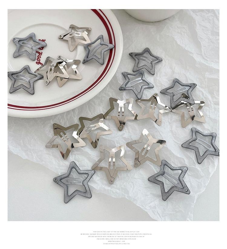 Product Introduction of Silver Star Hair Clips for Girls Filigree Star Metal Snap Hairpins Barrettes Hair Jewelry Nickle Free Lead Free Sexy Y2k Style 4