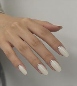 White Moonlight Rhinestone French Handmade Press On Nails, Qi Yi Ethereal Glass French White Moonlight Press On Nails – Bridal Wedding Collection, Long lasting and Reusable