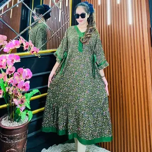 QUEENIRA_Daster kombinasi kimono kancing polos twill Dress Wanita Rayon