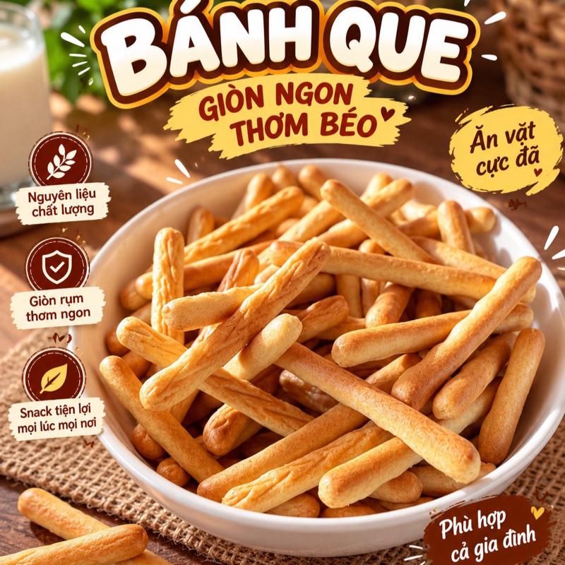 Bánh Que Giòn Ngon Thơm Béo - Snack Tiện Lợi Mọi Lúc Mọi Nơi - Phù Hợp Cả Gia Đình - Nguyên Liệu Chất Lượng - Giòn Rụm Thơm Ngon