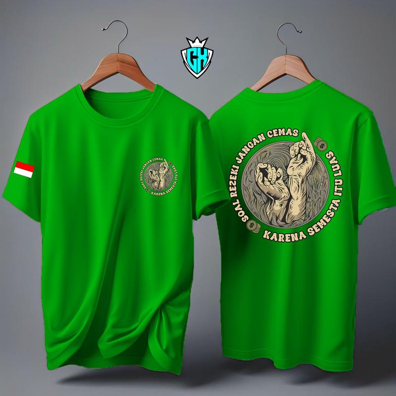 KAOS ATASAN SOAL REZEKI JANGAN CEMAS KARENA SEMESTA ITU LUAS BENDERA/KAOS LENGAN PENDEK/KAOS POLOS Oblong Combed Dewasa 1