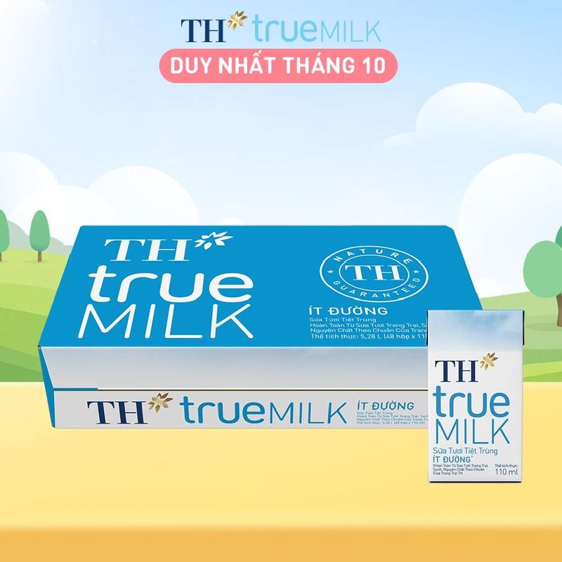Thùng 48 hộp sữa tươi tiệt trùng ít đường TH True Milk 110ml (110ml x 48)