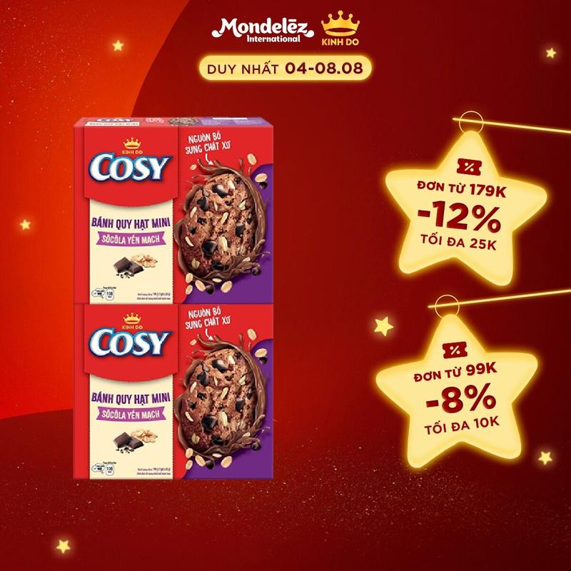 Combo 2 Hộp Bánh quy COSY Hạt Socola Yến Mạch, Hộp 196g