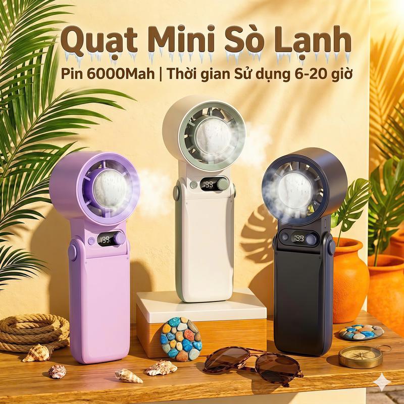 9k [SIÊU DEAL MỪNG ĐẠI LỄ] [VIKICO x VINHBANHBO] Quạt Sò Lạnh Cầm Tay Siêu Bền Pin Trâu Dung Lượng 6000Mah Gió Mạnh Gấp Gọn Tiện Lợi Có Dây Đeo