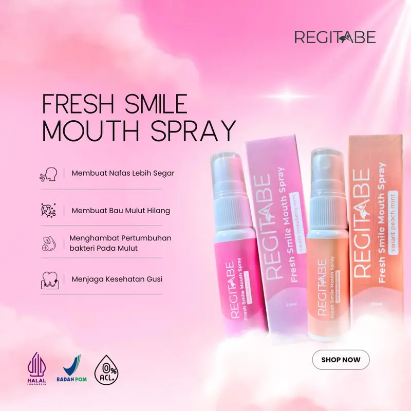 Regitabe Mounth Spray Penyegar Nafas Pewangi Mulut Spray Mix Rasa Strawberry Mint & Peach Mint 2 Pcs 2