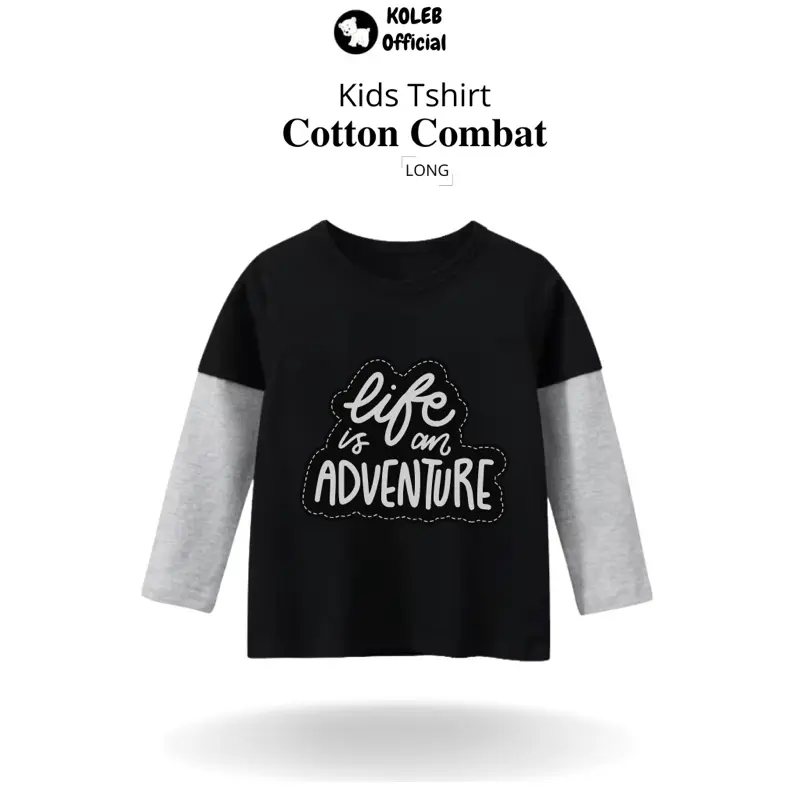 Kaos anak Laki  Laki 1 s/d 12 Tahun Live Is On Adventure Black -Kaos anak cowok Cotton