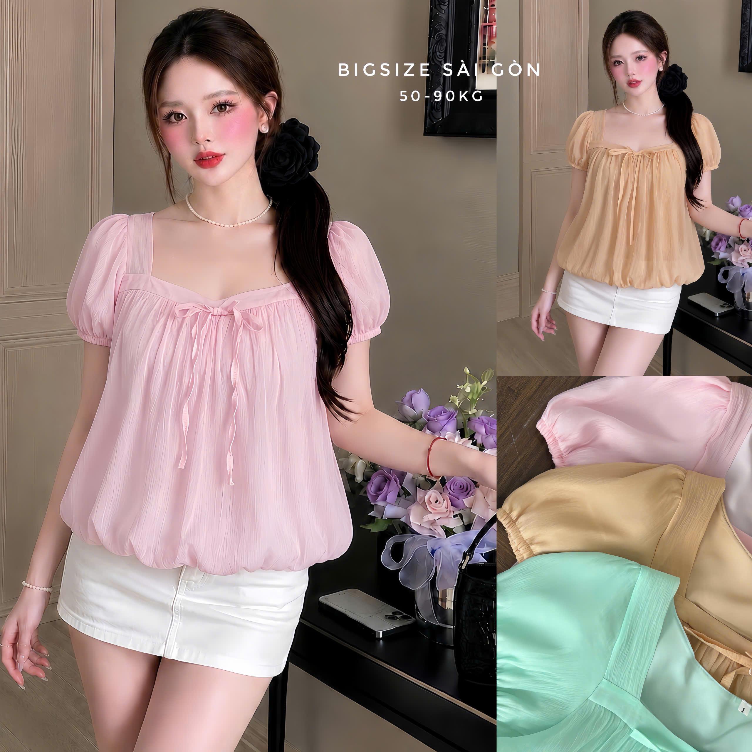 Áo Cổ Vuông Thắt Nơ Babydoll 2 Lớp Cao Cấp Form Rộng Có Bigsize 50-90kg - A.1859