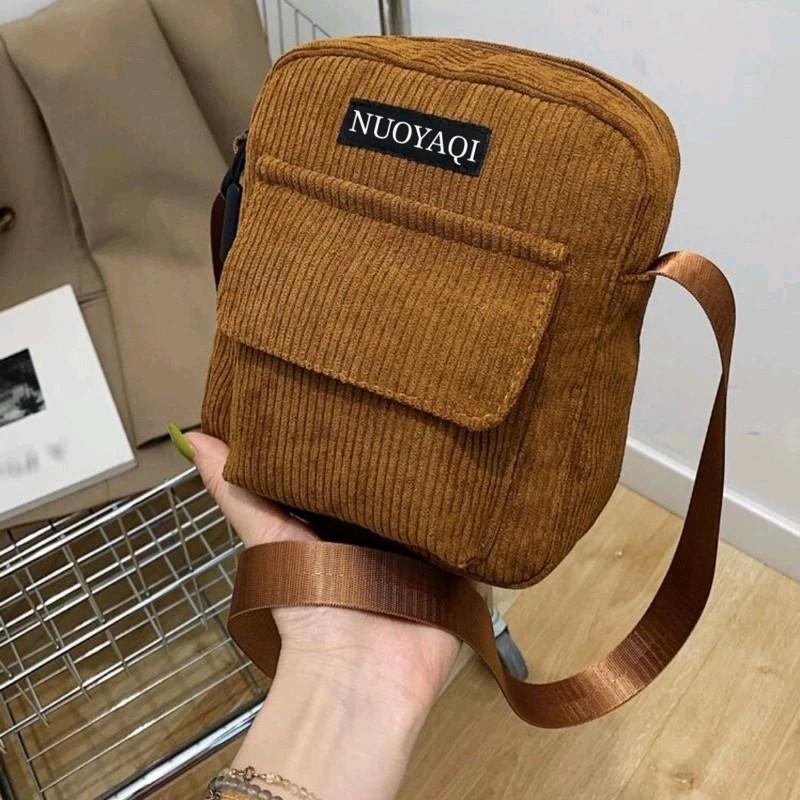 zalfkiz Tas Selempang Corduroy Wanita Cewek Corduroy Import Hitam Coklat Krem Halus 1
