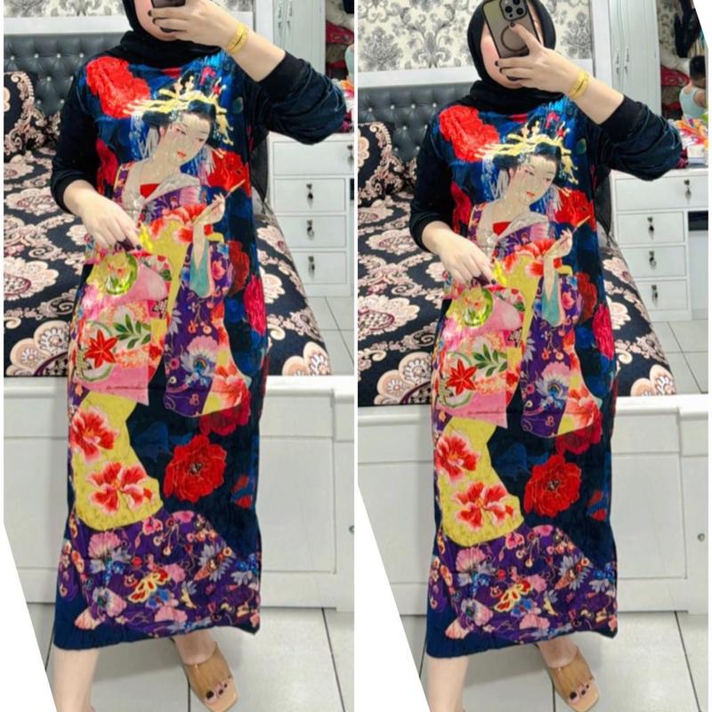 Gamis bludru velvet ukuran standar dan jumbo Mewah termurah Dress Wanita 3