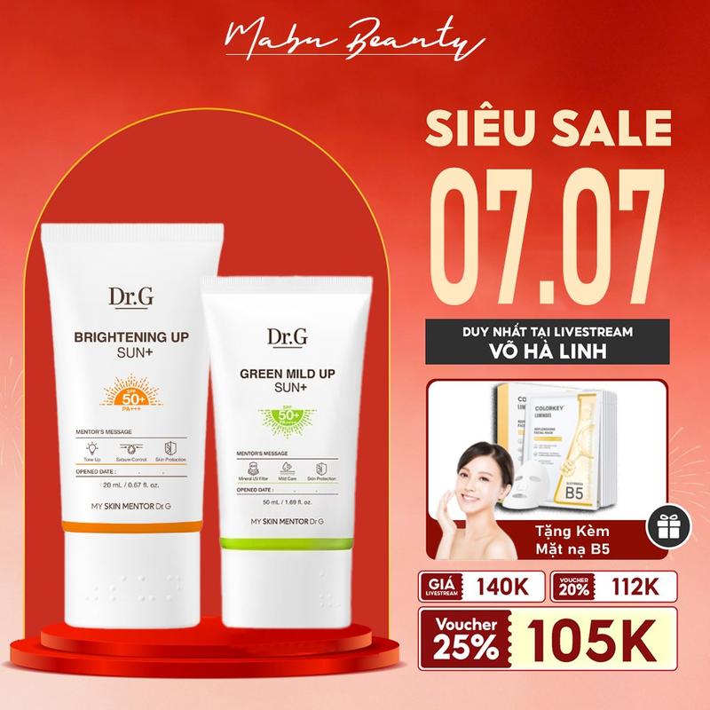 [Siêu hot hôm nay] Kem Chống Nắng Dr G Brightening Up Sun SPF50 20ml Nâng Tông Kiềm Dầu tặng Kèm Quà