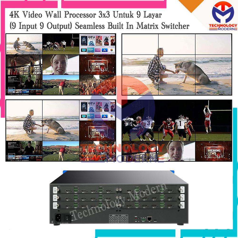 4K Video Wall Controller/Processor 3x3 Untuk 9 Layar (9 Input 9 Output) Seamless Built In Matrix Switcher