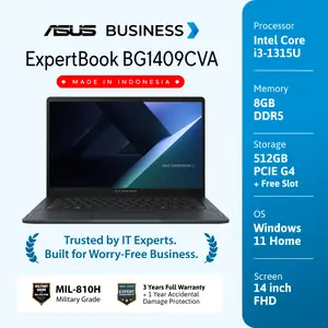 ASUS ExpertBook BG14 [BG1409CVA-S63850W] I3-1315U 8GB 512GB Windows 11 Home M365 Warranty 3Y Fingerprint Backlit KB/BAG,BACKPACK TKDN+BMP>40%
