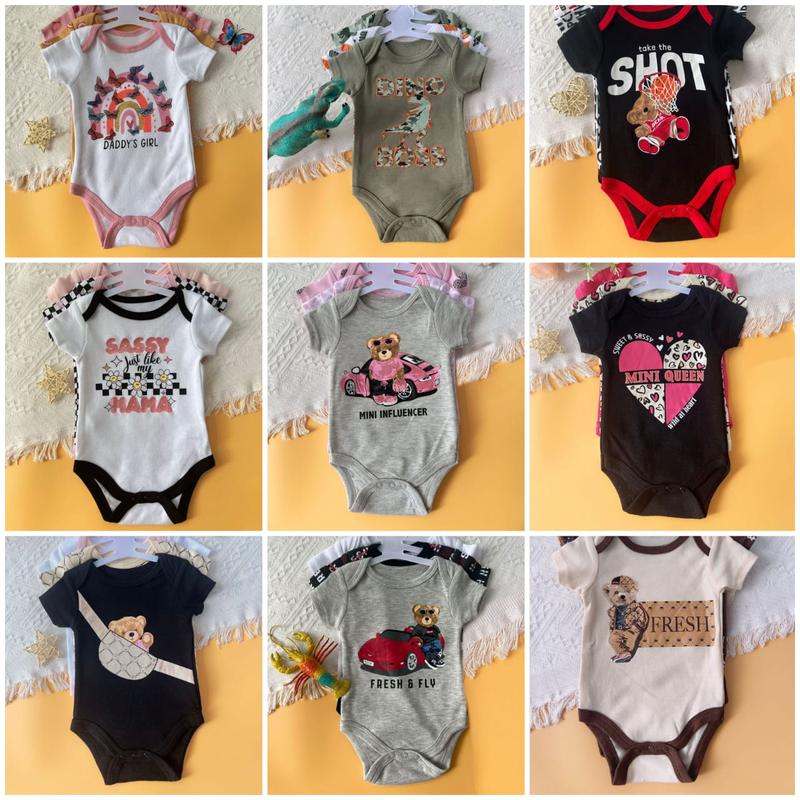 Bodysuit Lengan Pendek Isi 3 Baby Boy dan Girl Bahan Katun Untuk Anak Laki Laki dan Perempuan Usia Newborn Sampai 9 Bulan 0