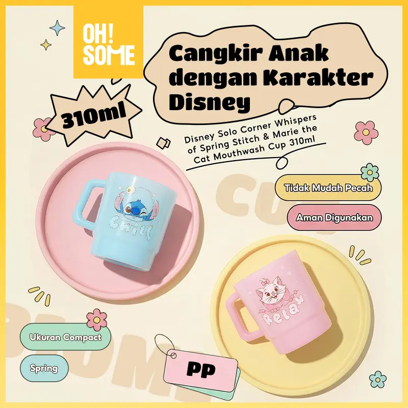 [OHSOME x Disney] - Solo Corner Whispers of Spring Stitch & Marie the Cat Moutwash Cup Cangkir Minum Karakter DIsney Ukuran 310ml