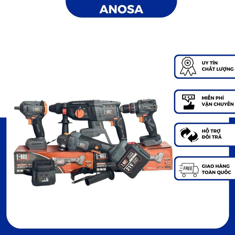 [HQD] Bộ Combo T-Boss Xám Máy Mài, Khoan, Siết, Khoan Bê Tông 1Pin 20Cell Sạc - Động Cơ Không Chổi Than, Chân Pin Phổ Thông