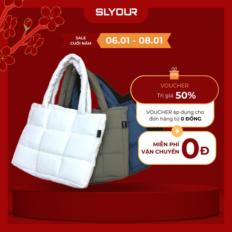 Chỉ dành cho ngày sale Túi TOTE v1 trần bông kẻ caro - local brand SLYOUR Bag Đeo Vai khóa kéo chống thấm nước nhiều ngăn chống xước cloud tote bag TTV1