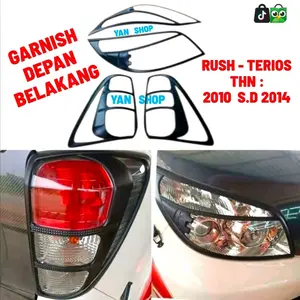 Garnish Lampu Mobil Rush & Terios Tahun 2007 2008 2009 2010 2011 2012 2013 2014 2015 2016 2017 Garnis Hitam & Chrome ABS Tempel Lem Paket Lengkap Car