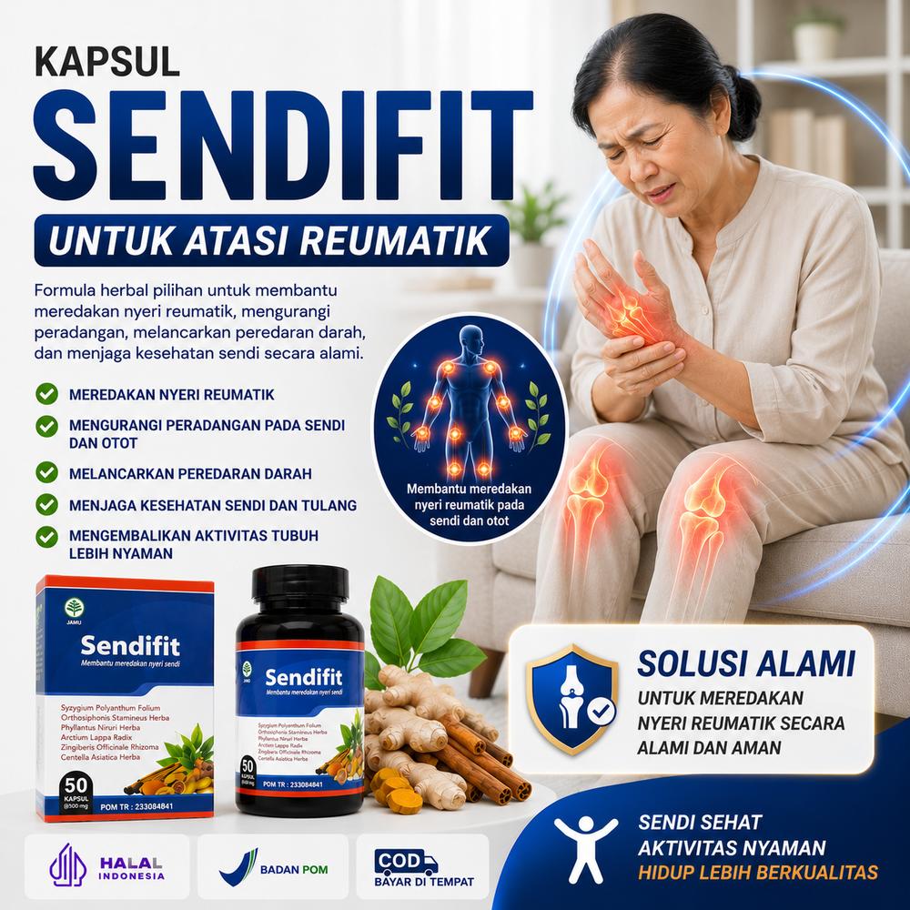SENDIFIT Original Isi 50 Kapsul Bantu Keluhan Asam Urat Radang Sendi Rematik Saraf Kejepit Sakit Pinggang Nyeri Lutut Bahu Beku Sendi Kaku Nyeri Pinggul Nyeri Punggung Kebas Kesemutan Osteochondritis 