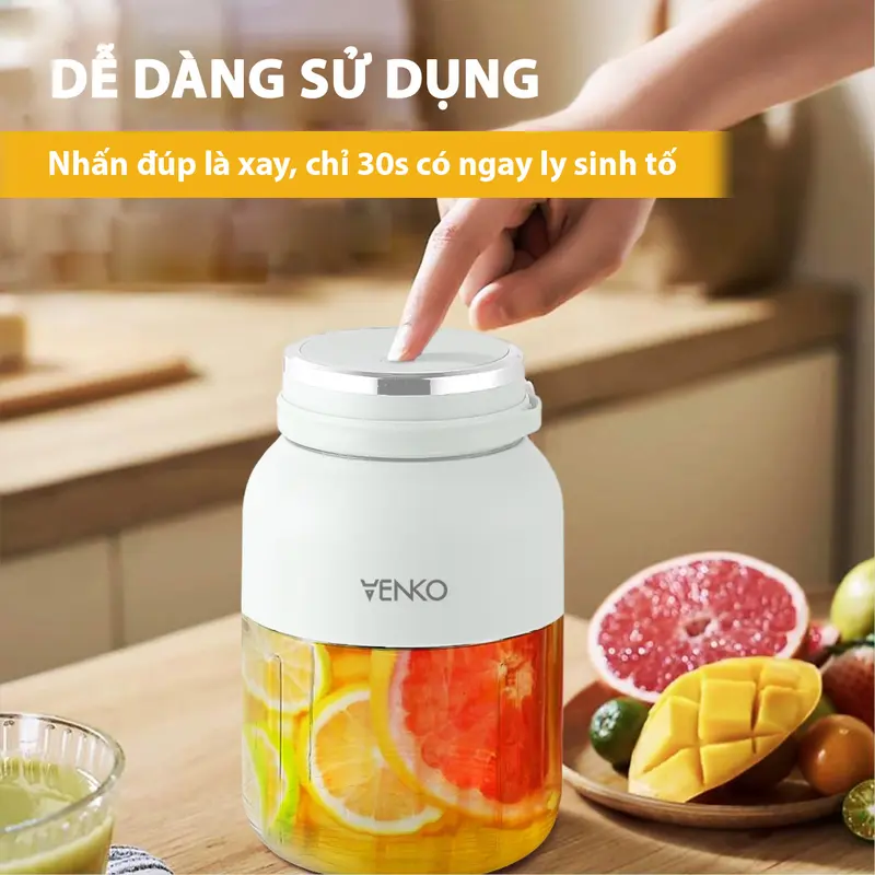 Máy xay sinh tố Venko VK-PB1300 Dung tích 1300ml Lưỡi dao 10 cánh Xay mạnh mẽ Máy xay sinh tố cầm tay không dây dùng pin 5