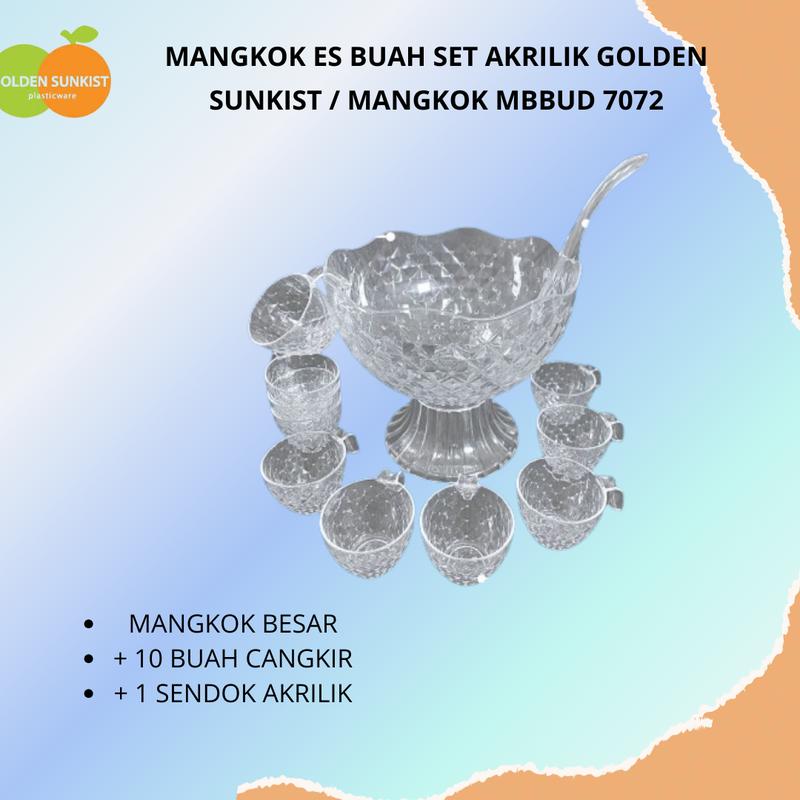 MANGKOK ES BUAH SET AKRILIK GOLDEN SUNKIST / MANGKOK BESAR + 10 BUAH CANGKIR + 1 SENDOK AKRILIK / MANGKOK MBBUD 7072 1