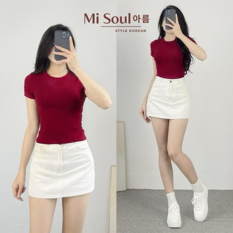 ￼Áo Thun Nữ Cotton Mịn Mát Không Pha NiLon, Áo Phông Cổ Tròn Ôm Body Basic Co Giãn Thoáng Mát Bigsize 5