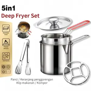pplus Panci Multifungsi 5 In 1 Multi Deep Fryer Set Panci Penggorengan Rebus Stainless Steel Saringan Capitan Klip Makanan