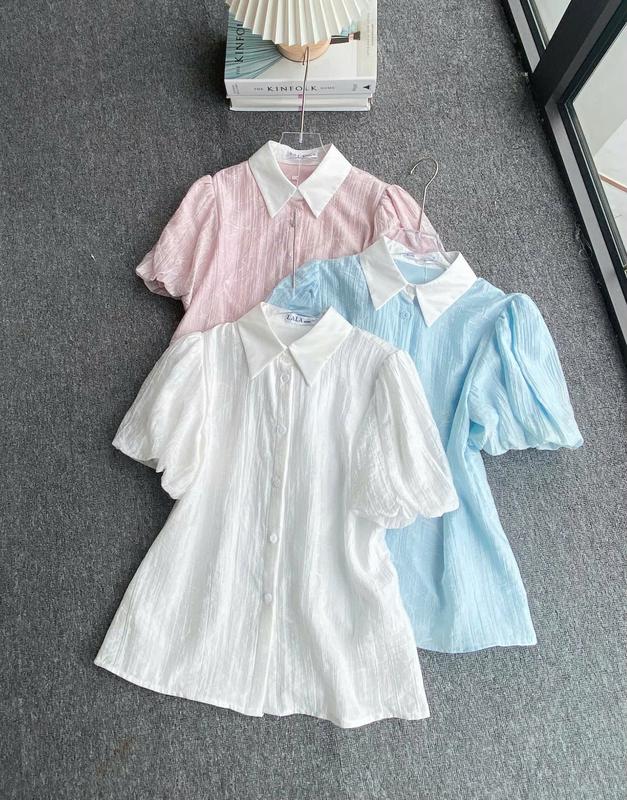 Áo Sơ Mi Tơ Thêu Cổ Đức Tay Bồng Lala Fashion Mã 4385