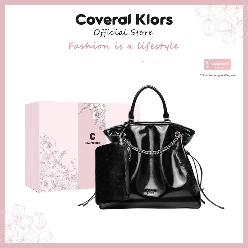 COVERAL & KLORS -【Bao bì hộp quà tặng - Dòng sản phẩm Cool Girl Black Mua 1 tặng 1 Túi đựng mỹ phẩm Túi đeo vai nữ Da bóng cao cấp Ba lô dung tích lớn Thích hợp đi làm và du lịch.
