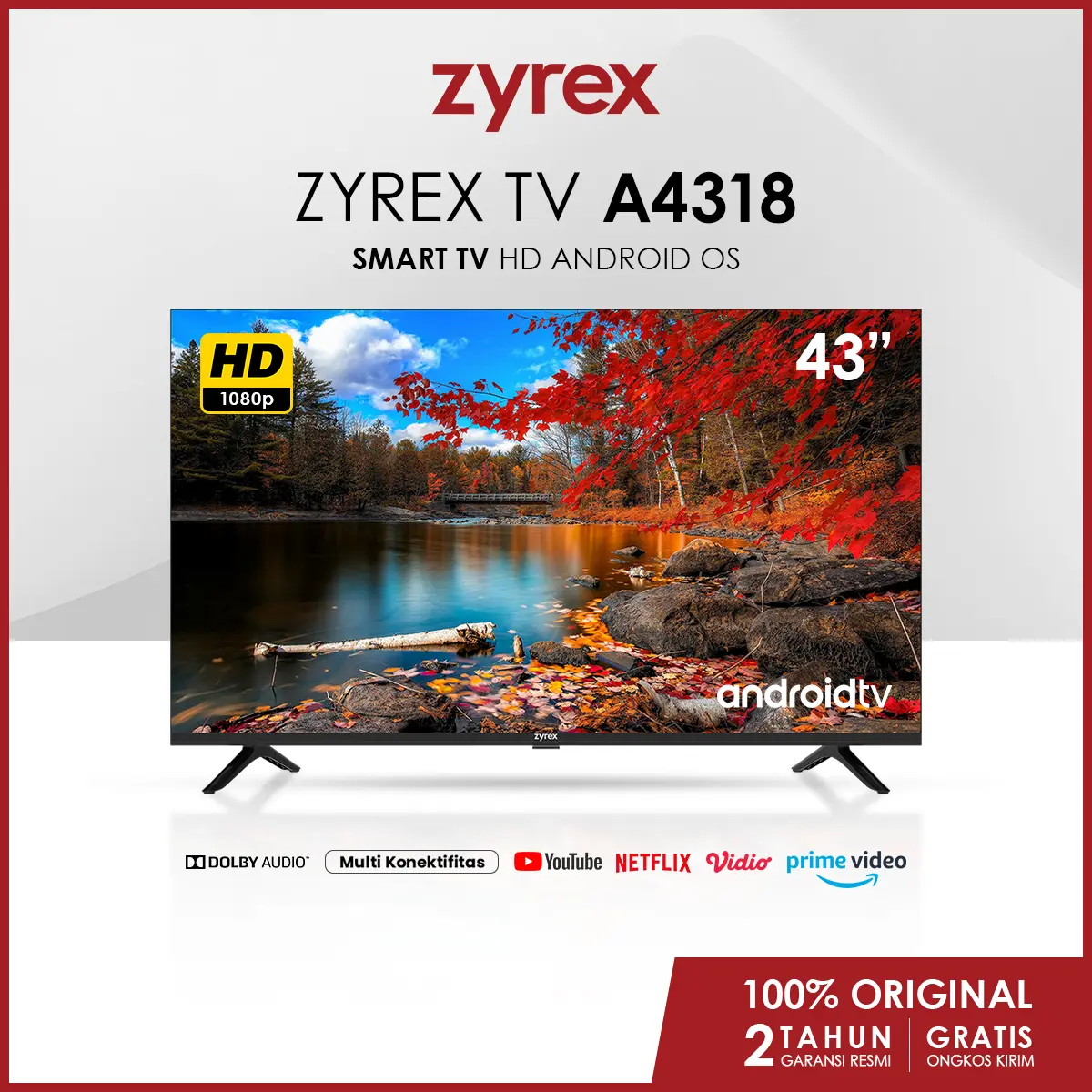 Zyrex TV A4318 43 inch Televisi Smart TV FHD Android OS Garansi Resmi 2 Tahun