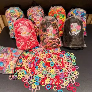 Karet Ikat Rambut Korea Donat Kecil Kemasan Pouch Isi 200Pcs Mix Warna Scrunchies