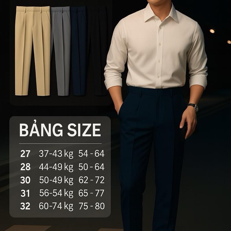 [T93-Fashion]Deal mở bán Quần Tây Nam Đẹp Form Chuẩn Vải Tăm Lỳ Co Giãn Size 27-36 Phù Hợp 40-90kg Chất Liệu Mềm Mịn Không Nhăn Dễ Phối Áo Sơ Mi Polo Thun 5 Màu Đen Kem Xanh Than Ghi Sáng Ghi Đậm