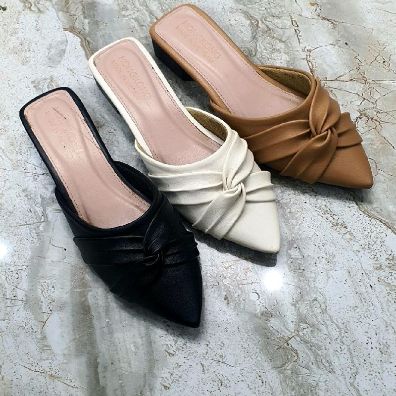 Sục Nữ Mũi Nhọn Nơ Chéo Giữa  Đế Đúc Liền Gót Cao 3 Phân  NGUYÊN NGUYÊN STORE 87- Women Nữ .Giày Sục Nữ Top . 1