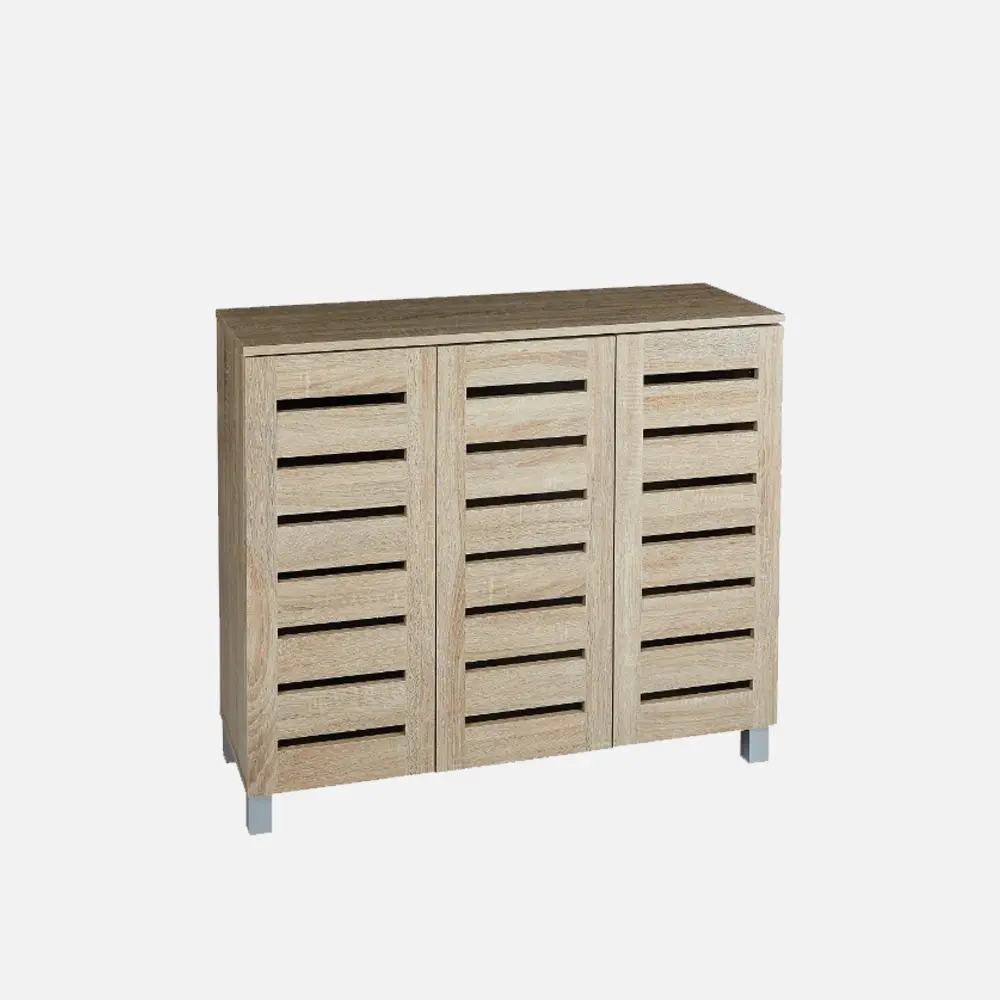 VHIVE Vegas 3 Door 90cm Shoe Cabinet - 3 Ventilation Doors 4 Tiers Walnut Rack Storage Cupboard