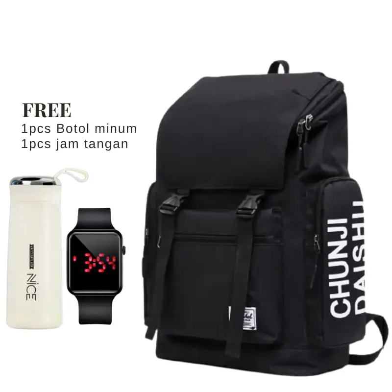 Ransel Chunji Daishu Ransel Punggung Pria Wanita/Tas Ransel Pria Backpack Kanvas Import Tas Cowok Murah free botol minum free jam tangan(COD)√ TJUNJI/PROMO!!BACKPACK ZIPER TJUNJI FASHION KPOP KOREA