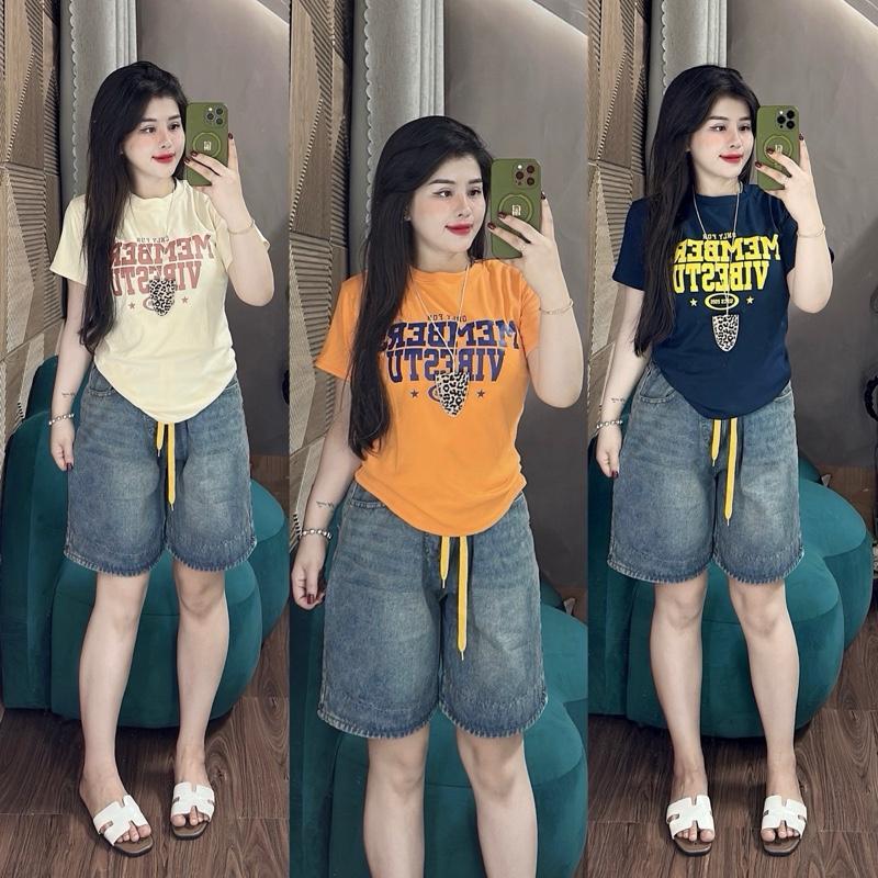 SET ÁO thun lưới in chữ FORM Ôm Quần Ngố jean lưng thun KO GIÃN Top Women Nữ