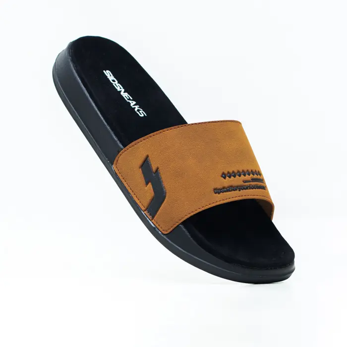 SIDSNEAKS 39-43 Sandal Slide Pria - Sidslide Kaze - Brown Black Shoes Sendal 0