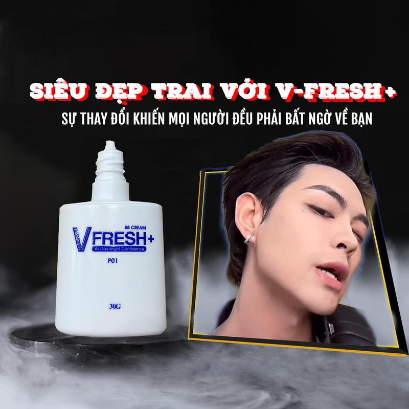 Kem nền che khuyết điểm VFresh Plus cho nam : Lớp finish siêu đẹp nâng tone tự nhiên 12 giờ kháng nước cấp ẩm trẻ hóa da che khuyết điểm