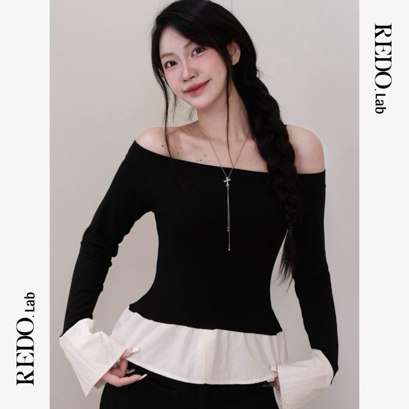 REDO.Lab - ÁO THUN TRỄ VAI PHỐI LAYER KIỂU SƠ MI TAY LOE FORM ÔM BODY CO GIÃN THOẢI MÁI