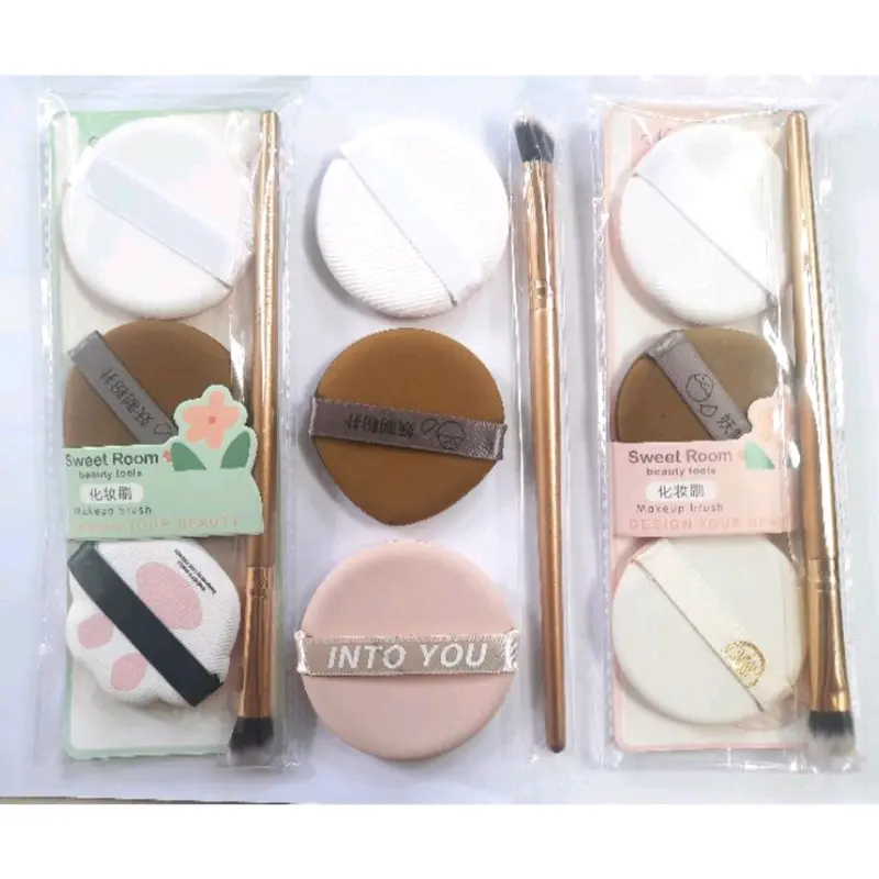 Sponge Bedak Isi 3 pcs+ Brush Set Beauty Tools Spons Cushion 4in1 0