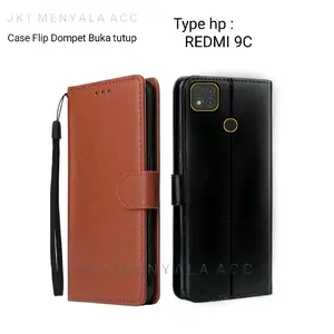 Case Untuk Redmi 9C Flip Cover Wallet Leather Casing Dompet Kulit ( Case Untuk Redmi 9C ) Slot Card Warna Hitam, Merah, Biru, Coklat