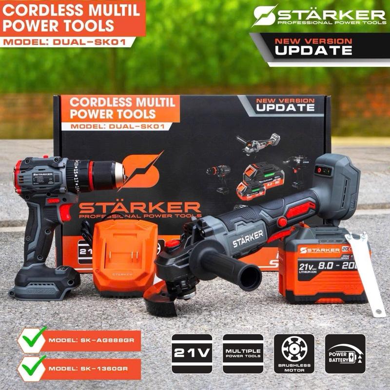  Combo Máy Khoan 13ly + Máy Mài chính hãng Starker kèm pin 20cell và sạc nhanh - chân pin phổ thông m21 - máy khoan 3 chức năng máy mài tua tốc cao - bảo hành 12 tháng 