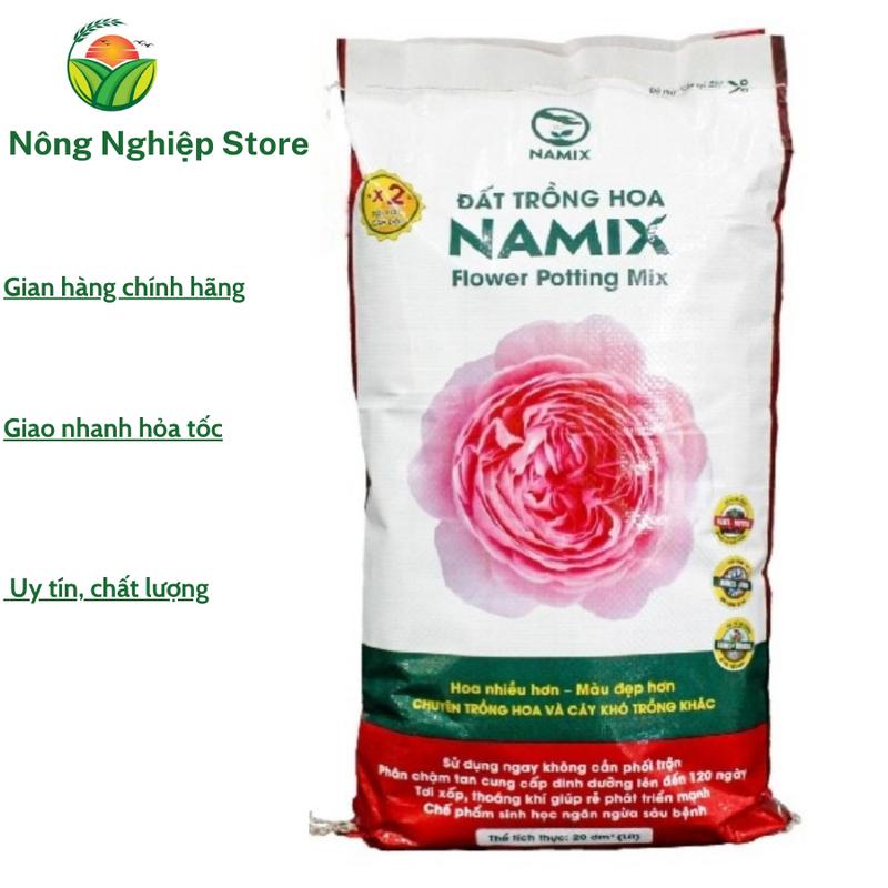  Đất trồng hoa Namix bao 20dm3 khoảng 10kg đã được phối trộn chuyên trồng hoa và cây khó trồng khác 