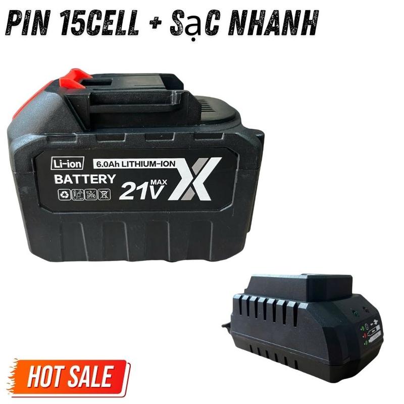 COMBO PIN 15CELL KÈM SẠC NHANH, sử dụng chân pin phổ thông, sử dụng cho cưa pin, thổi pin, khoan pin, mài pin,...