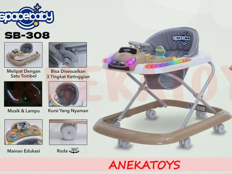 Baby Walker Bayi Spacebaby SB308 Mainan Stir Mobil Body Berlampu n Musik 4