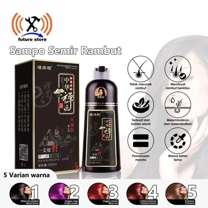 Shampoo uban Zhi Ran Mei Shampo Herbal Cat Pewarna Penghitam Rambut Uban ZhiRanMei Mokeru Zein 1